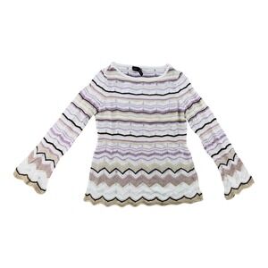 White House Black Market Sweater Women XSP Muli Pink Light Zigzag Bell Sleeve